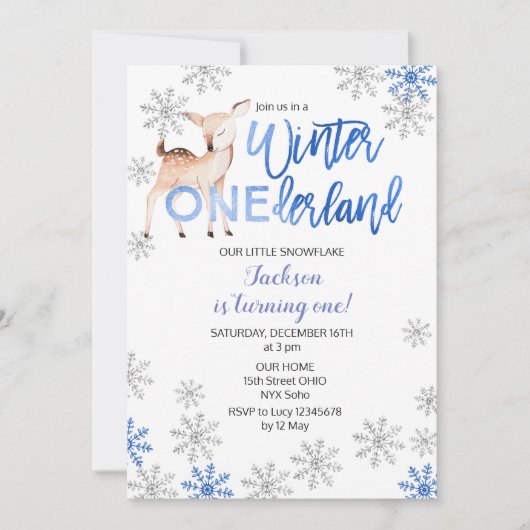 Herten Winter ONEderland Sneeuw Verjaardag Uitnodi Kaart (Voorkant)