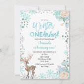 Herten Winter ONEderland Sneeuw Verjaardag Uitnodi Kaart (Voorkant)