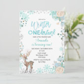 Herten Winter ONEderland Sneeuw Verjaardag Uitnodi Kaart (Staand voorkant)