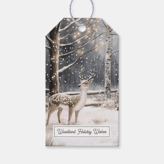 Herten Winter Sneeuw Kerstcadeautag Cadeaulabel (Voorkant)