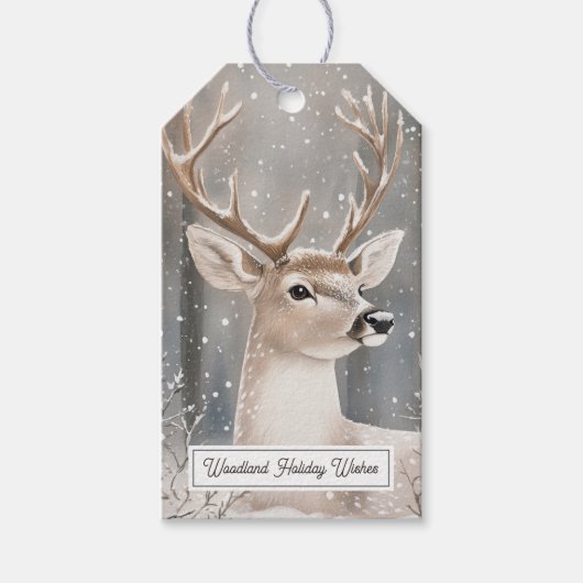 Herten Winter Sneeuw Kerstmis Cadeaulabel (Voorkant)