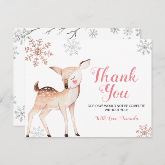 Herten Winter Sneeuwvlokken ONEderland Verjaardag Bedankkaart (Voorkant / Achterkant)