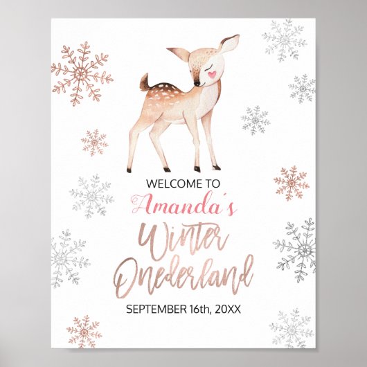 Herten Winter Sneeuwvlokken ONEderland Verjaardag  Poster (Voorkant)