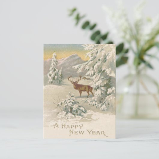 Herten Winter Snow Cabin Mountain Evergreen Briefkaart (Staand voorkant)