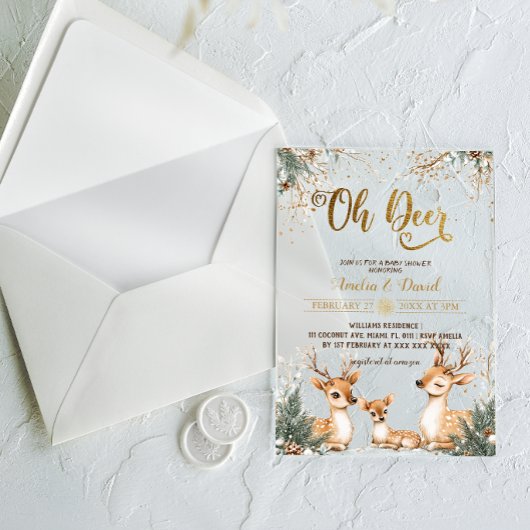 Herten Winter Wonderland Baby shower Acryl Uitnodigingen