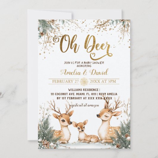 Herten Winter Wonderland Baby Shower Kaart (Voorkant)