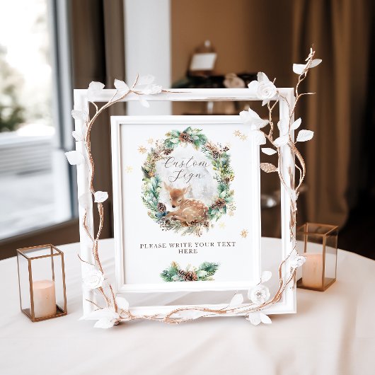 Herten Winter Woodland Baby shower Custom Sign Poster