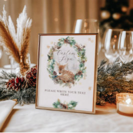 Herten Winter Woodland Baby shower Custom Sign Poster