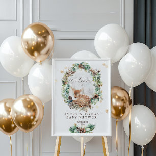Herten Winter Woodland Baby shower Welkom Poster