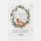 Herten Winter Woodland Koud Buiten Baby shower Acryl Bord (Voorkant)