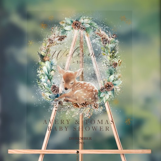 Herten Winter Woodland Koud Buiten Baby shower Acryl Bord (Neutraal)