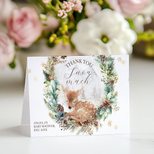 Herten Winter Woodland Koud Buiten Baby shower Bedankkaart