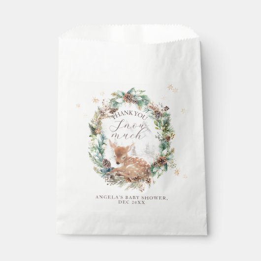 Herten Winter Woodland Koud Buiten Baby shower Bedankzakje (Voorkant)