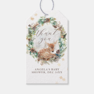 Herten Winter Woodland Koud Buiten Baby shower Cadeaulabel