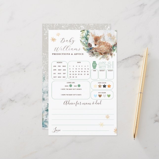 Herten Winter Woodland Koud Buiten Baby shower Gam (Voorkant / Achterkant in situ)