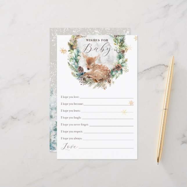 Herten Winter Woodland Wishes Baby shower Game (Voorkant / Achterkant in situ)