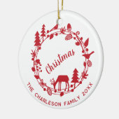 Herten Woodland Krans Gepersonaliseerde Kerst Keramisch Ornament (Links)