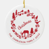 Herten Woodland Krans Gepersonaliseerde Kerst Keramisch Ornament (Achterkant)