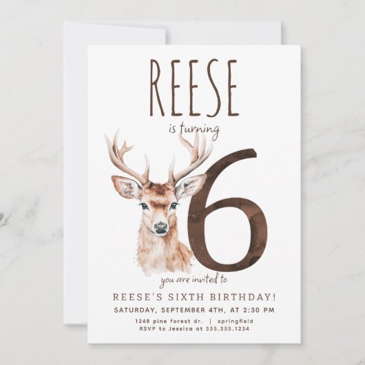 Herten zesde verjaardag uitnodiging (Voorkant)