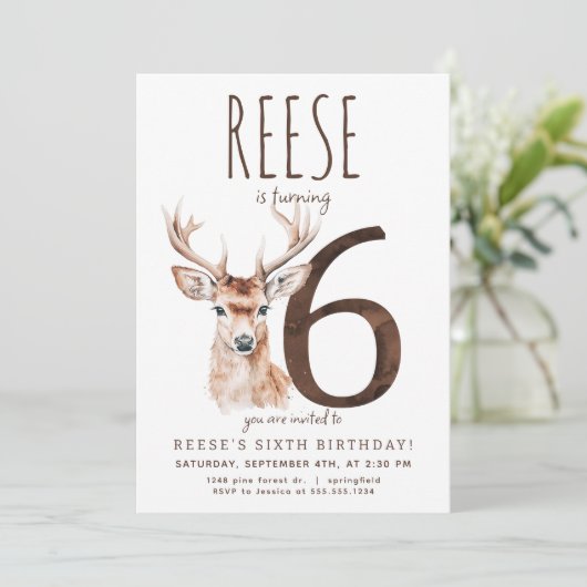 Herten zesde verjaardag uitnodiging (Staand voorkant)