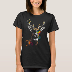 Herten Zonnebril Kunstwerk Dier Kleurrijk Motief H T-shirt