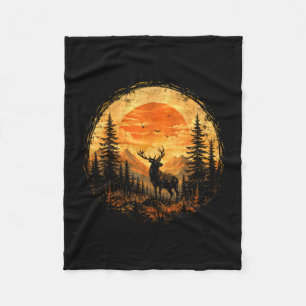 Herten zonsondergang berg bos wildernis fleece deken