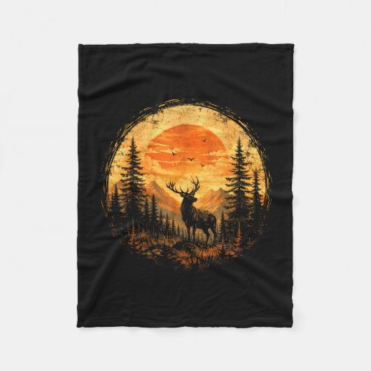 Herten zonsondergang berg bos wildernis fleece deken (Voorkant)