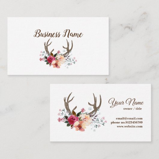 hertenantler, bloemen visitekaartje (Voorkant / Achterkant)