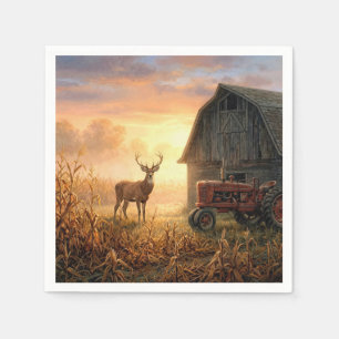 Hertenbok in het land bij zonsopgang servet