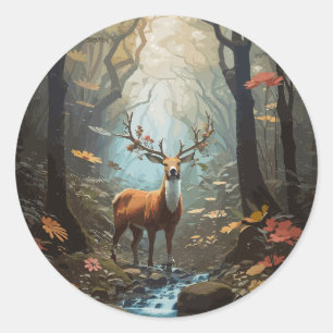 hertenbos illustratie ronde sticker