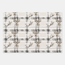 Hertenbos Winter Kerstmis Tartan Plaid 1 Inpakpapier Vel