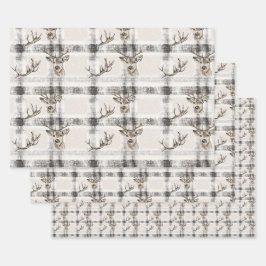 Hertenbos Winter Kerstmis Tartan Plaid 1 Inpakpapier Vel