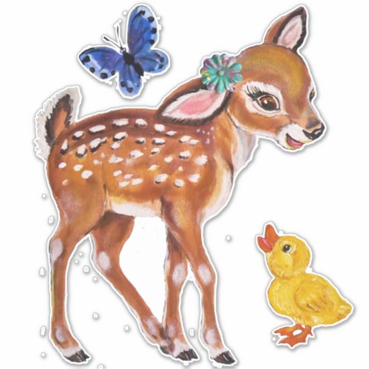  herteneend vlinder kwekerij muurdecor sticker (Voorkant)