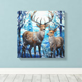 Hertenfamilie glas in lood raam canvas afdruk (Insitu (Houten vloer))