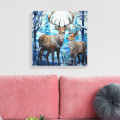 Hertenfamilie glas in lood raam canvas afdruk (Insitu (Woonkamer))