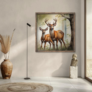 Hertenfamilie in bosvlakte Wilde dieren Poster