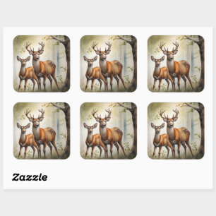 Hertenfamilie in bosvlakte-wildlife vierkante sticker
