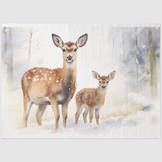 Hertenfamilie in Sneeuw 3 Decoupage Papier (Voorkant)