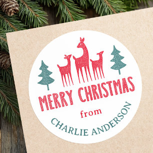 Hertenfamilie Prettig kerstfeest van naam cadeau l Ronde Sticker