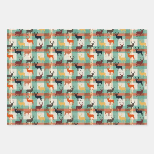 Hertenfeest Schotse Ruit Hert met Gewei  Inpakpapier Vel (Voorkant 2)