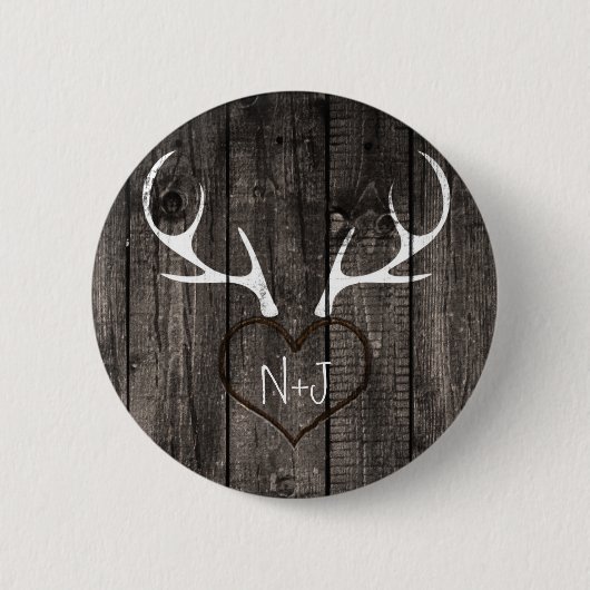 Hertengewei en gesneden hart bruiloft ronde button 5,7 cm (Voorkant)