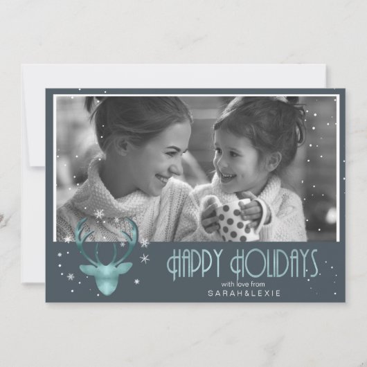 Hertengewei Pijlen Kerst Foto V2 Blauwgroen ID861 Kaart (Voorkant)