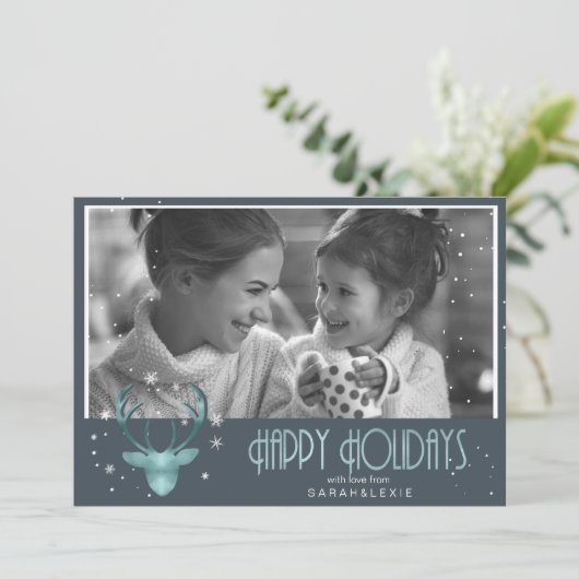 Hertengewei Pijlen Kerst Foto V2 Blauwgroen ID861 Kaart (Staand voorkant)