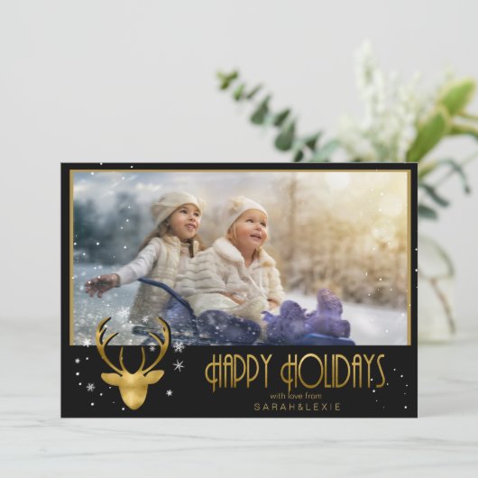 Hertengewei Pijlen Kerst Foto V2 Goud ID861 Kaart (Staand voorkant)