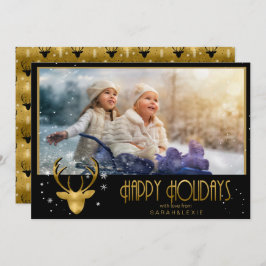 Hertengewei Pijlen Kerst Foto V2 Goud ID861 Kaart