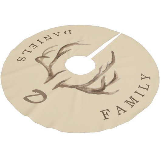 Hertengewei rustieke monogrammed familienaam beige kerstboom rok (Gekanteld)