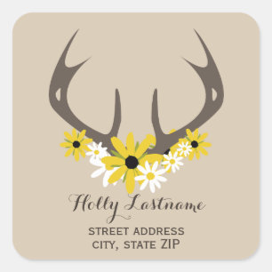 Hertengewei + wilde bloemen Adres Sticker