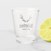 hertengeweien, aangepaste benaming alcohol shot glas (Achterkant)