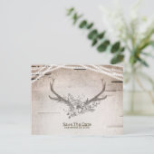 Hertengeweien & Berk Houten Trouw Save the Date Aankondigingskaart (Staand voorkant)