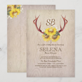 Hertengeweien en Zonnebloemen Rustieke Baby Shower Kaart